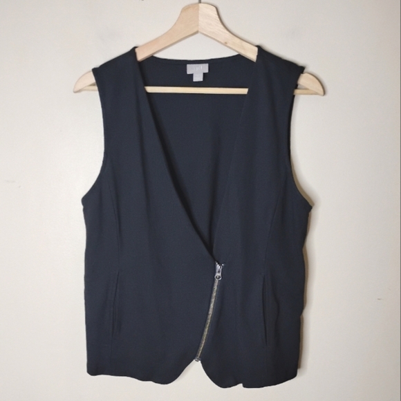 J.Jill Asym Zip Knit Vest Black Large | Stretch Jersey | Pockets - Picture 2 of 5